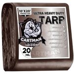 CARTMAN Finished Size 10x20 Feet Extra Thick 20 Mil Brown Ultra Heavy Duty Poly Tarp, Multipurpose Protective Cover, UV Resistant, Waterproof Poly Tarpaulin with Reinforced Edges