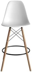 Inmod Molded Plastic Counter Stool with Wood Legs, Set of 2, Matte White, Natural DSW Modern Counter Stools, Mid-century Molded Shell Armless Counter Stools, Matte White / Natural
