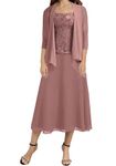 2 Piece Mother of The Bride Dresses with Jacket Elegant Tea Length Weddding Guest Dresses for Mom, Dusty Rose, 4