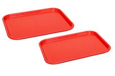 SWIFT INTERNATIONAL Durable Multi-Use Plastic Serving Trays 18" Rectangular Plastic Trays for Kitchen (Pack of 2,Red)