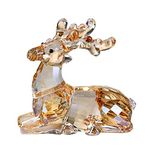 Crystal Sika Deer Animals Lovely Elegant Craft Decorations for Home Ornaments Christmas Collectible Birthday Gifts Reindeer Figurines (Gold)