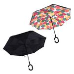 2-Pack Double Layer Inverted Umbrellas, Colored Leaves / Black,