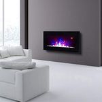 2024 72.6CM WIDE TRUFLAME LED BLACK FLAT GLASS WALL MOUNTED ELECTRIC FIRE WITH PEBBLES AND LOGS AND GLOW SIDE LEDS
