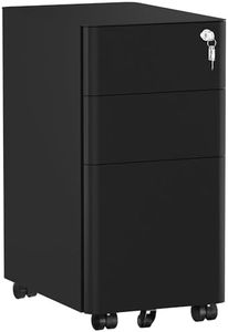 DWVO 3-Drawer Vertical File Cabinet, Mobile Filing Cabinet with Lockable, Pre-Assembled Compact Slim File Cabinet, Portable Office Storage for A4/Letter/Legal Documents (Black)
