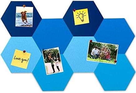 HULAVO 8Pcs Hexagon Felt Cork Board Tiles, Self Adhesive DIY Bulletin Board Pin Board for Office School Home Wall Decor Stickers Memos Photos Display (Gradual Blue)