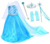 Party Chili Princess Costumes Birthday Party Dress Up For Little Girls with Wig,Crown,Mace,Gloves Accessories 6-7 Years