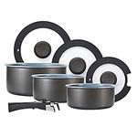 Tower Freedom T800201 7 Piece Cookware Set with Ceramic Coating, Stackable Design and Detachable Handle, Graphite, Aluminium, Black