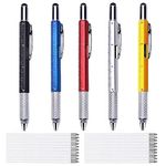 Yuentoen Gift Pen 6 in 1 Multifunction Tool Pens with Ballpoint Pen, Touch Screen Stylus, Ruler, Levelgauge, Flat-head and Phillips Screwdriver, All-in-One Tech-Tool Pen with 20Pcs Blue/Black Refills