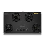 BLOWHOT Amber 4 Burner Gas Stove, Manual-Ignition, Coated Forged Indian Brass Burners, Hybrid Design, SABAF Gas Valve, 2 Years Warranty on Burner, 5 Years Warranty By Blowhot on Glass & Gas Valve