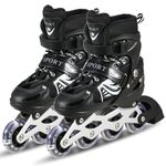 ZIVON ENTERPRISE Kids Inline Skates Adjustable Inline Roller Skates Skating Shoes Roller Blades with Led Flash Lights Featuring Wheels for Skating Boys Girls 7 to 14 Years Unisex Outdoor (Black)