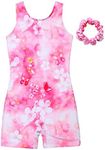 MODAFANS Leotards for Girls Gymnastics with Shorts Dance Biketards Tumbling Unitards Matching Hair Scrunchie 8-9 Years,Pink Butterfly