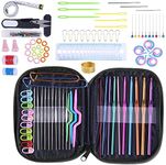 WADY Crochet Kits 100 Pcs Crochet Hook Set with Yarn Knitting Needles Sewing Tools Full Set Knit Gauge Scissors Stitch Holders Household Tool Kit For Beginners