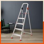 Bathla Advance Pro 5-Step Foldable Aluminium Ladder for Home | Heavy-Duty & Anti-Slip Steps with Sure-Hinge Technology | 7-Year Manufacturer Warranty | Orange