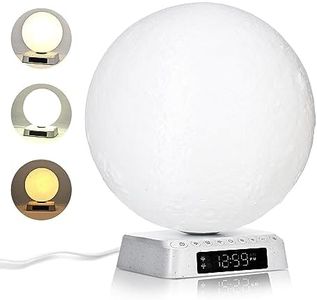 Light Therapy Moon Lamp, UV-Free Happy Mood Light, 3 Color Temperatures, Programmable Sunrise and Sunset Simulation Wake-up Light Alarm Clock for Kids, Heavy Sleepers, Bedroom