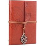 H&S Journal Notebook Plain Blank Pages Refillable Notepad Diary Brown Vintage PU Leather for Travel Girls Boys Women Men Adults - Leaf