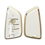 kwmobile Key Cover Compatible with BMW 3 Button Car Key Smart Key - Car Key Fob Case Protector - White/Gold