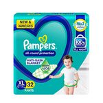 Pampers All round Protection Pants Style Baby Diapers, X- Large (XL) Size, 32 Count, Anti Rash Blanket, Lotion with Aloe Vera, 12-17kg Diapers