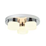 PURE Decorative 3 Light G9 Bathroom Ceiling Light in a Chrome Finish with White Frosted Glass Shades Zone 2 Rated IP44