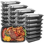 SHAHZONE Meal Prep Container-Plastic Microwavable Food Boxes-with Lids 28.Oz-Reusable Black Storage Lunch Boxes - Freezer & Dishwasher Safe (15)