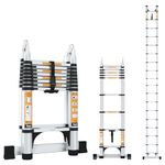 Equal 19 FT A-Type Foldable Aluminium Telescopic Ladder | A-Frame + Extension | 2 Triangle Stabilizers | EN131 Certified | 2-Year Warranty | Heavy-Duty Industrial & Commercial Use (5.6m / 9+9 Steps)