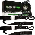 RHINO USA Motorcycle Tie Down Straps (Set of 2) - Heavy Duty 1000 kg Break Strength, Cambuckle Motorbike Tiedowns with Soft Loops & Hooks - Better Than a Ratchet Strap - Black