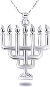 Two Tone Jewish Menorah Pendant Necklace Fine with 18" Rolo Chain Real Solid 925 Sterling Silver