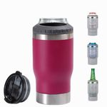 Turugi 14oz 4 in 1 Stainless Steel Can Cooler Beer Bottle Insulator With 2 Lids, Double walled insulated Thermocooler &Travel Mug Holder Keeping Your Bevearge Cold (Rose Pink), 14-12OZ