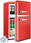 Anypro 3.2 Cu.Ft Compact Refrigerator Mini Fridge with Freezer, Retro Double Door Small Fridge, 7 Level Thermostat Removable Shelves, Small Refrigerator for Dorm, Office, Bedroom, Red