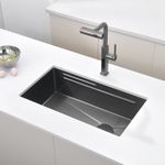 Lefton Single Bowl Kitchen Sink with Anti-scratch Honeycomb Embossed Pattern and Double Ledges, Drain Basket, Inside-Basin, and Cutting Board, Grey, KS2201-2