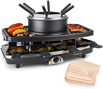 Klarstein 3-in-1 Raclette Grill & Fondue Set, 1100W Tabletop Stone Grill with 8 Pans & Fondue Forks, Indoor Raclette Cheese Cooker
