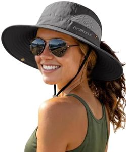 FURTALK Womens Sun Hat with Ponytail Hole Beach Hiking Summer Wide Brim UPF 50+ Outdoor Protection Foldable Bucket Hat Dark Grey, One Size