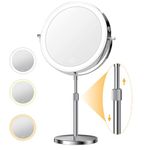 YEADS 2500mAh Lighted Makeup Mirror with Height Adjustable, 10X Double Sided LED Magnifying Mirror, 8.5" Rechargeable Vanity Mirror with 3 Dimmable Colors, 360° Rotation Touch Screen Makeup Mirror