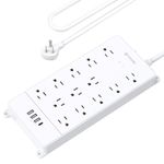 TROND Surge Protector Power Bar USB C, 4000 Joules, ETL Listed, 13 Widely Spaced Outlets 4 USB Ports, 5ft Flat Plug Extension Cord Indoor Power Strip, Wall Mountable Powerbar for Dorm Room Essentials