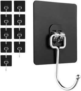 BaGushan Adhesive Wall Hooks for Hanging - 60lb Heavy Duty Waterproof & Rustproof, Sticky Hooks for Walls No Damage, Kitchen/Bathroom/Rental (Ganchos para Pared) 10-Pack