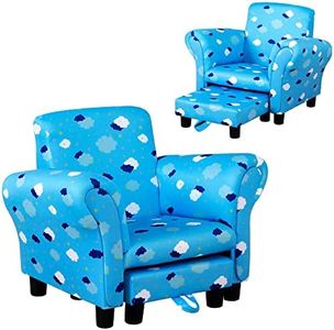 HOMCOM Toddler Chair Children's Armchairs Wood Frame w/Footrest Anti-Slip Legs High Back Arms for Bedroom Playroom Cute Cloud Star Blue