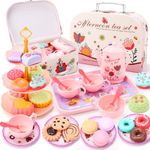 RUIDYA Tea Party Set for Girls,Kids Tea Set Including Teapots & Teacups & Dishes & Dessert ,Princess Pretend Play Toy,Play Kitchen Accessories for Toddler,Gift for 3 4 5 6 Years Old Girls Toys