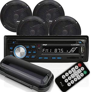 Pyle Wireless Bluetooth Marine Audio Stereo - Kit w/ Single DIN Universal Size Radio Receiver, Hands-Free Calling, 6.5" Waterproof Speakers, CD Player, MP3/USB/SD Readers & AM/FM Radio