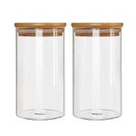 IDEALUX Glass Storage Jar with Wooden Lid, 25 Ounce Set of 2, 750ml Glass Kitchen Food Container, Glass Jar Set