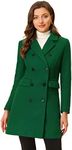 Allegra K Women's Winter Coat Elegant Notched Lapel Double Breasted Trench Coat, Greens, XL