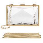 Linkidea Women Clear Purse, Acrylic Box Evening Clutch Bag, Transparent Rhombus Lady Party Wedding Crossbody Shoulder Handbag (Gold)