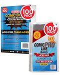 Comic Bags and 24 Pt Comic Board (Pack of 100 Each) Compatible for DC Comics and Marvel Comics - Bulk Retail Bags for Current/Modern Comic Book (Pack of 100 Each)