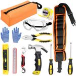 QeeHeng Kids Real Tool Starter Kit, Construction Toys Kids Tool Set with Tool Bag, Tool Belt, Hammer, Safety Goggles, Pliers, Wrench, DIY Real Tools for Boys & Girls Beginner Learning Gift, 12-Piece