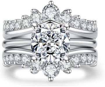 AnuClub Cushion Cut Moissanite Engagement Rings Bridal Set 4.52cttw(3CT Center Stone) D Color VVS1 925 Sterling Silver 3-in-1 Wedding Promise Ring for Women with Certificate Size 8.5