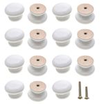 M MIMHOOY 15Pcs White Wood Drawer Knob, Mushroom Shape Wooden Cabinet Dresser Knobs Pulls (Diameter: 1.34 Inch, Height: 1 Inch)