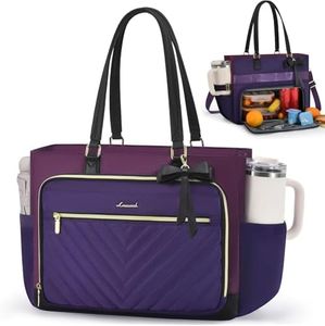LOVEVOOK Lunch Tote Bag for Women, Insulated Lunch Bag with Laptop Compartment, Large Capacity Work Tote with Cup Holder, Water Resistant Insulated Bag Leakproof for Teacher Nurse, Office, 17.3 Inch