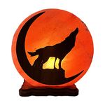Howling Wolf Salt Lamp Round Wood Silhouette Handmade Himalayan Healing Light A