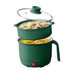VALAMJI Multipurpose cooking Electric pot 1.5 Litter Inner Steel Electric Cooker Noodles Pasta Oats Maker for Steam Egg and Soup Mini Hot Pot with Heavy Glass Lid (Green) (Cooking Pot+Steamer) (1 PC)