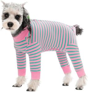 AITOLI Dog Striped Recovery Suit, Puppy After Surgery Onesie, Female Male Dogs, Cats Long Sleeve Pajamas Bodysuit, Surgery Abdominal Wound Bandages Clothes, Dog Pant for Shedding Skin Disease