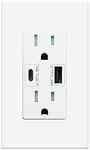 USB Charger Wall Outlet Type C Dual High Speed Duplex Receptacle 15 Amp, Smart 4.8A Quick Charging Capability, Tamper Resistant Wall Plate Included, Not for laptops