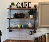 Industrial Pipe Shelving Bookshelf Rustic Wall Shelves 3 Tiers Retro Wall Mount Pipe Design DIY Shelf Retro Floating Wooden Shelving (Black, 24" L)